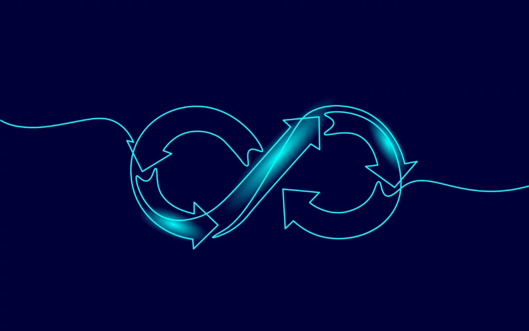 an arrowing going in a loop shaped like the infinity symbol.