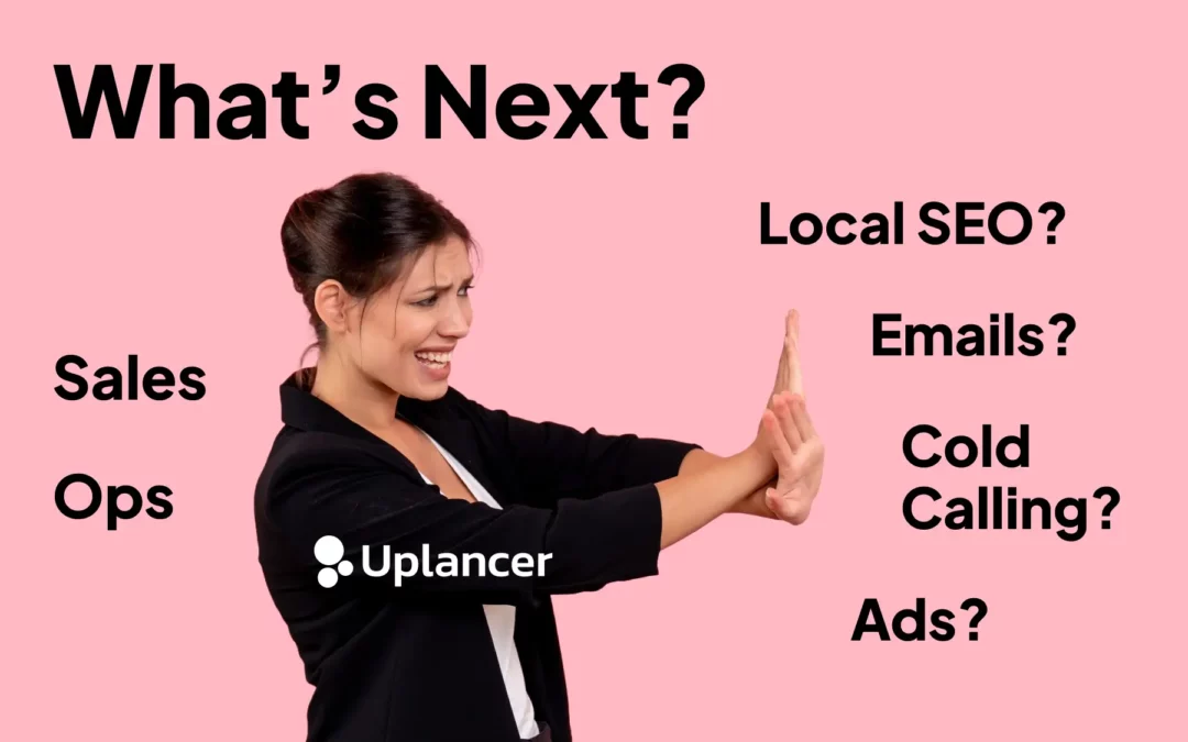 business woman pushing with both hands on services